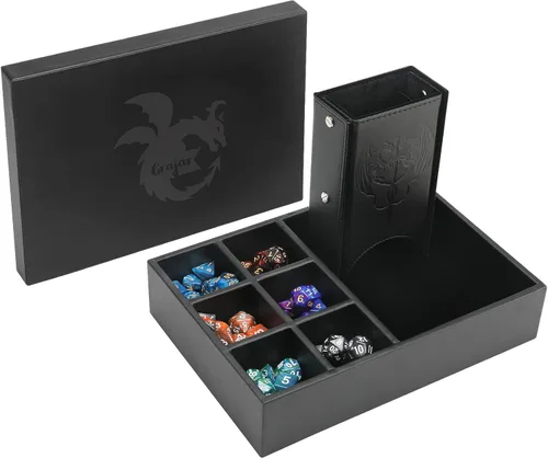 Grajar Bandeja de dados 3 en 1 con tapa, caja de almacenamiento portátil para dados, soporte para dados DND para juegos de mesa de Dungeons and Negro