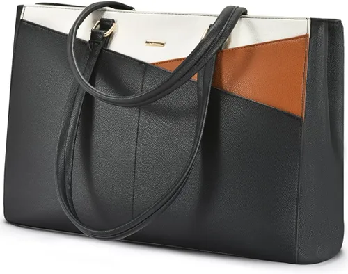 Miniatura 28 de LOVEVOOK Bolsa de mano para computadora portátil para mujer, bolsas de trabajo de cuero de 15.6 pulgadas con soporte grande para tazas para Negro