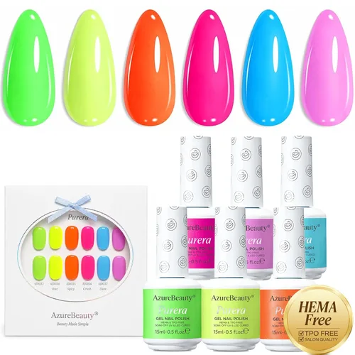 Miniatura 13 de AZUREBEAUTY Juego de esmaltes de uñas de gel Purera de 6 colores de 0.5 fl oz, sin HEMA, botellas del mismo color, kit de esmalte de gel UV LED