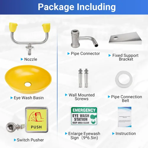 Miniatura 8 de Estación de lavado de ojos de emergencia ABS montada en la pared, acero inoxidable 304 - Kit de lavado de ojos aprobado por OSHA - para laboratorio
