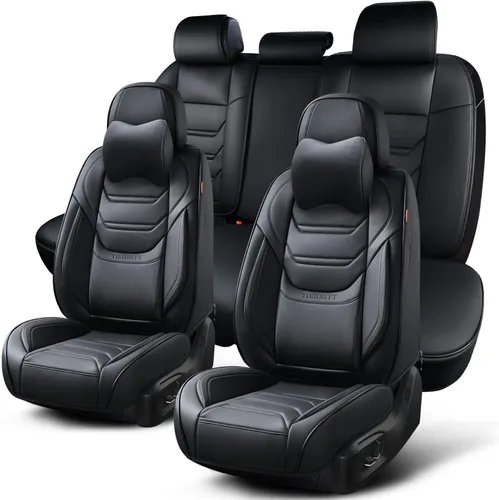 Miniatura 32 de TIEHESYT Fundas de asiento delantero de automóvil color rosa, par de fundas de cuero transpirable para asientos delanteros y reposacabezas, funda