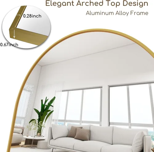 Miniatura 8 de Espejo de suelo, arqueado de cuerpo entero para colgar o apoyarse contra la pared, espejo corporal para dormitorio, espejo montado en la pared