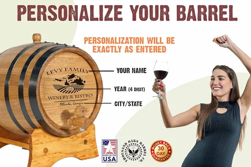 Miniatura 4 de Barril de envejecimiento de roble personalizado de 2.5 galones (10 litros) con soporte, moño y espita – Para el cervecero casero, destilador