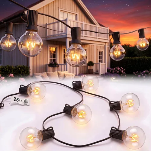 Miniatura 14 de Cadena de luces navideñas para exteriores de 25 pies, luces de patio globo G40 con 27 bombillas de vidrio transparente (2 de repuesto), luces