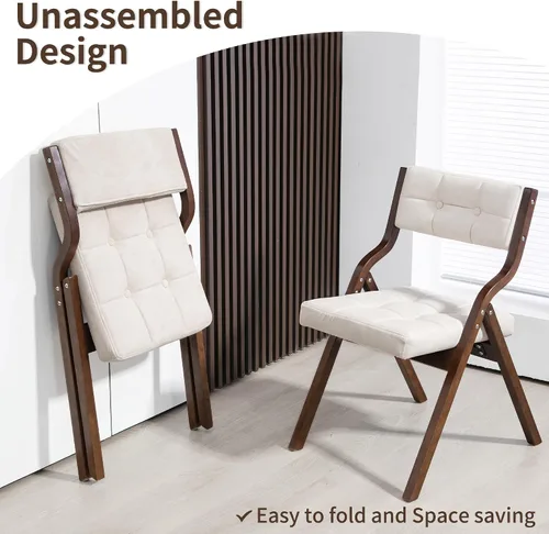 Miniatura 7 de HOMEFUN Sillas plegables con cojín, sillas plegables acolchadas de madera, paquete de 2, asiento portátil y ensamblado para invitados, cocina