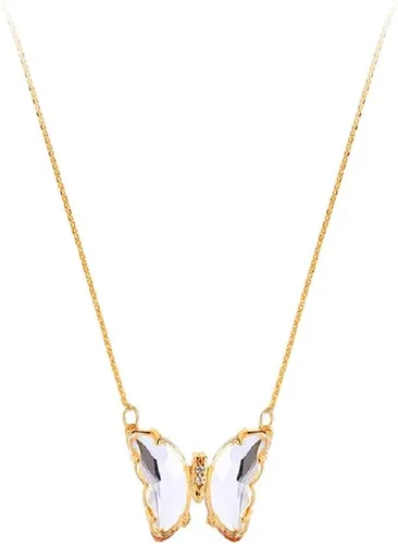 COLORFUL BLING Collar con dije de mariposa de oro de 18 quilates, con circonita cúbica minimalista y colgante de mariposa, bonitos collares de
