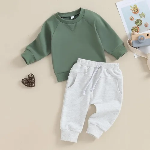 Miniatura 80 de Conjunto de ropa de otoño e invierno para bebé niño pequeño, sudadera de manga larga con colores contrastantes, pantalones elásticos para recién