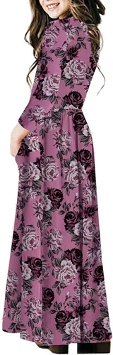 Miniatura 43 de 21KIDS Vestido largo floral de manga larga 3/4 con bolsillos para niñas de 6 a 12 años