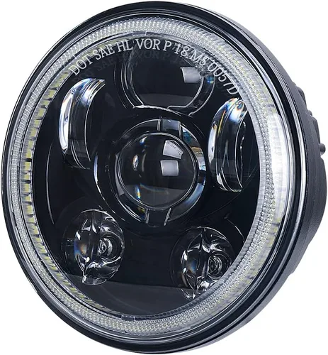 Faro delantero de motocicleta de 5.75 pulgadas para Harley Davidson 5 3/4 Sportster Dyna Softail Iron 883, etc. Accesorios (negro-halo)