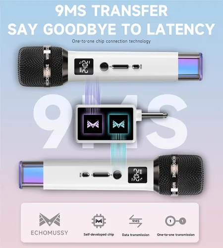 Miniatura 3 de Micrófonos inalámbricos, micrófono con conexión de chip uno a uno y luces LED, duración de 40 horas, recepción de rango de 200 pies, micrófono