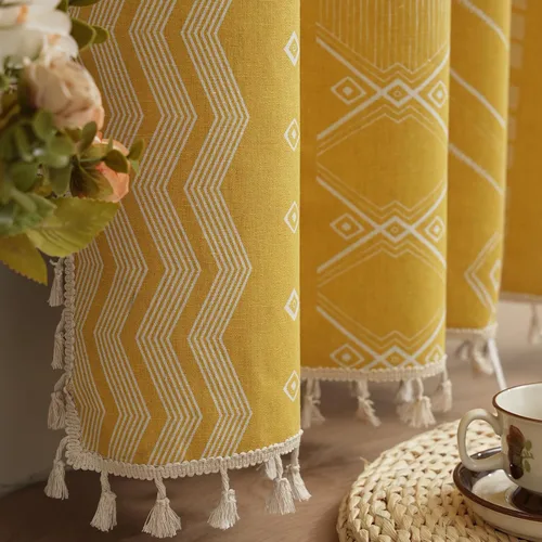 Miniatura 8 de ColorBird Cortinas Opacas Amarillas Bohemias 2 Paneles 84 Pulgadas de Largo Aislamiento Térmico Bohemio Azteca Tratamiento de Ventana Estampadas