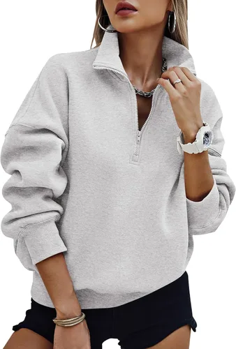 Miniatura 15 de PRETTYGARDEN Sudaderas de gran tamaño con media cremallera para mujer, sudaderas con capucha de forro polar 2025 de manga larga a la moda, tops