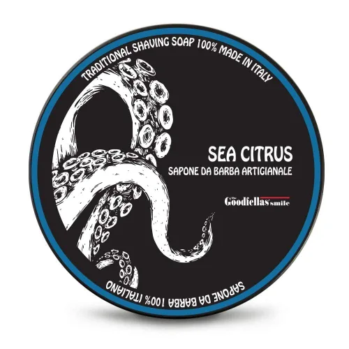 The Goodfellas' Smile Jabón de afeitar italiano SEA CITRUS (Sea Air & Lemon) - Jabón de espuma suave fabricado en Italia para usar con cepillo,