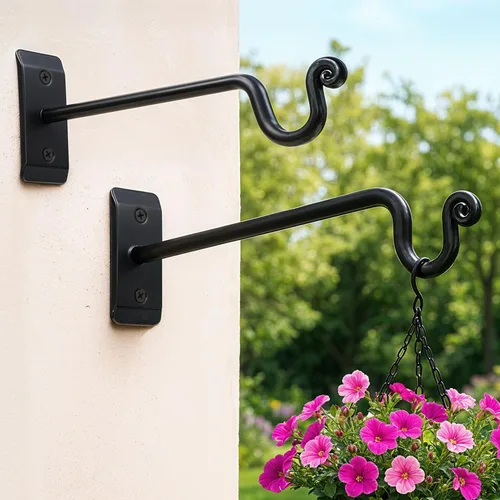Idzo Ganchos negros para plantas de pared de 7.5 pulgadas, capacidad para colgar 37.5 libras, soporte resistente para plantas colgantes al aire