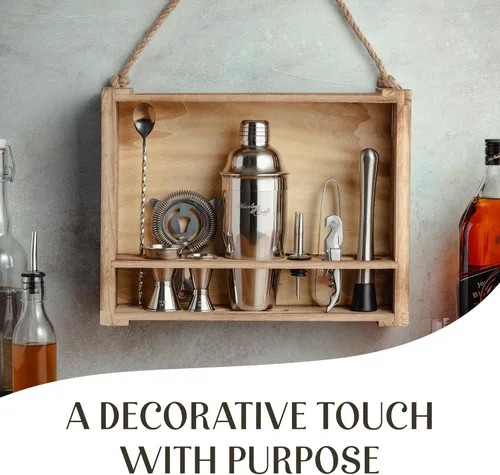 Miniatura 7 de Conjunto de accesorios para cócteles y bar con soporte de madera rústica Plateado