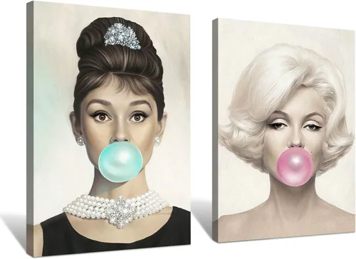 Miniatura 12 de Denozer Arte de pared en lienzo de 3 paneles con retrato de belleza de Marilyn Monroe, Audrey Hepburn y Brigitte Bardot, impresiones de cuadros