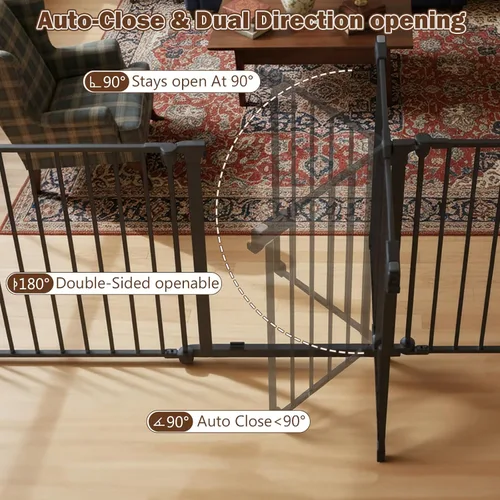 Miniatura 8 de Mumeasy Puerta de bebé extra ancha de 126 pulgadas para puertas, escaleras y chimenea, puerta de seguridad de cierre automático para perros y Negro