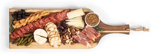 Miniatura 6 de PICNIC TIME Monogram - A - Tabla de embutidos de acacia personalizada de 24 pulgadas con borde de madera cruda, tabla de queso, plato para servir