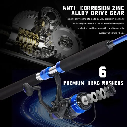 Miniatura 6 de Sougayilang Caña de pescar para bagre IM8 Carbon 2 piezas, MH Power Portable Travel Spinning Rod con carrete giratorio de tamaño 4000 -7 pies 0