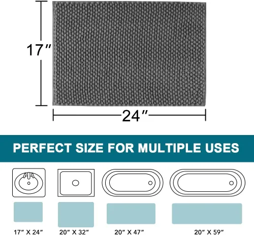 Miniatura 6 de Turquoize Alfombra de baño de felpilla lanuda de 47 x 20 pulgadas, paquete de 17 x 24 pulgadas, tapete de baño de felpilla antideslizante, color gris