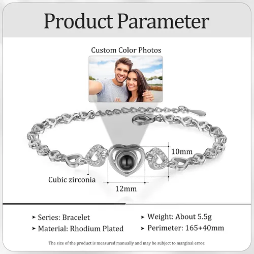 Miniatura 3 de Jeweidea Custom Bracelet with Picture Inside, Personalized Projection Heart Chain Link with Photo, Memorial Gifts for Women