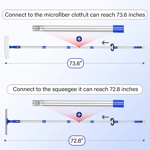 Miniatura 7 de ITTAR Escobilla de ventana con 2 juegos de postes separados, escobilla de goma de 12 pulgadas y almohadillas de microfibra de 11 pulgadas, kit