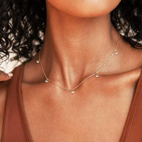 Miniatura 4 de KELAIEN Delicado collar de gargantilla de oro para mujer, chapado en oro de 14 quilates, cadena de satélite en capas, para adolescentes, perlas