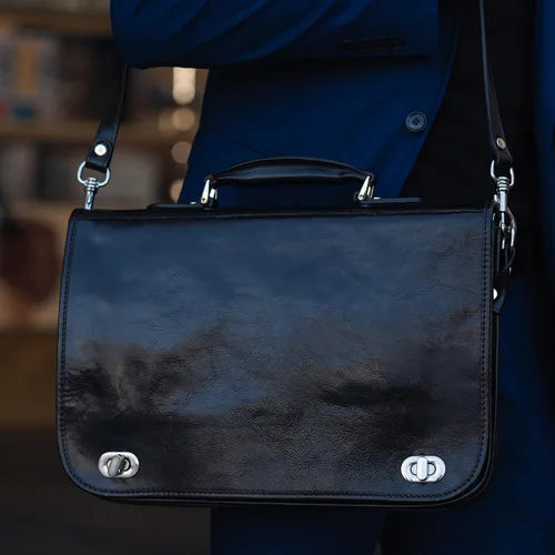Miniatura 3 de Time Resistance Maletín de cuero para hombres - Maletín para laptop de cuero italiano de grano completo - Bolso de mensajero - Caja de regalo