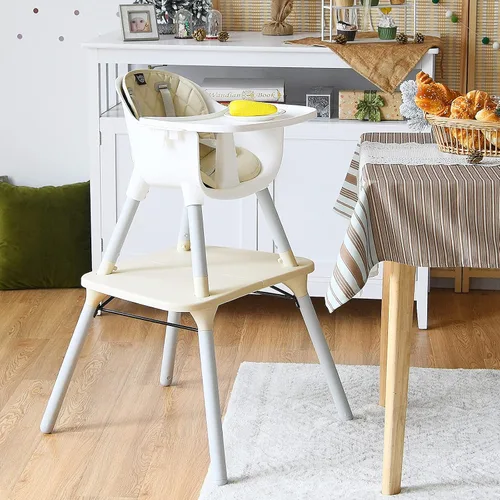 Miniatura 7 de BABY JOY Silla Alta, Trona Convertible 5 en 1 para Bebés y Niños Pequeños Asiento Elevador Juego de Mesa y Silla Silla de Alimentación Beige