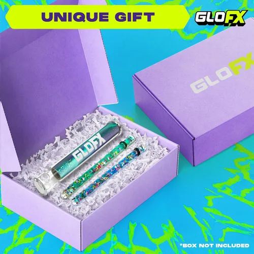 Miniatura 8 de GloFX Aurora Borealis Liquid X - Juguete de tubo caleidoscopio - Varitas de purpurina dobles (azul y verde azulado) - Incluye tubo, varitas