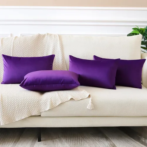 Miniatura 3 de OTOSTAR Juego de 4 fundas de almohada decorativas de terciopelo suave, fundas de cojín lumbares sólidas, fundas de cojín lujosas para sofá, Morado