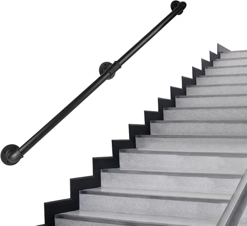 Rectoo Pasamanos de tubo para escalera, pasamanos de metal de 2 pies para escalera, pasamanos de hierro galvanizado negro industrial para montaje en
