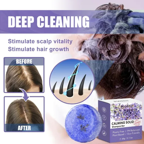 Miniatura 3 de DBEAUTYM Paquete de 2 barras de champú de lavanda, barra sólida para el cabello y jabón para el cabello con efecto acondicionador, barras de champú