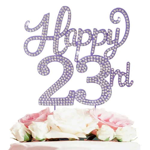 Miniatura 123 de LASKYER Decoración de feliz cumpleaños número 10, decoración de pastel de diamantes de imitación dorados de 10º cumpleaños – Letrero de metal