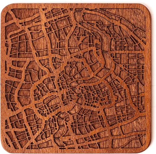 Miniatura 79 de Posavasos Amsterdam Map by O3 Design Studio, 1 pieza, posavasos de madera Sapele con mapa de la ciudad, hecho a mano, varias ciudades opcionales