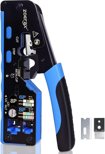 Miniatura 10 de Herramienta de crimpado RJ45, kit de herramientas de crimpado Cat7 Cat6 Cat5 con cortador de alambre, probador de cables de red, mini pelacables