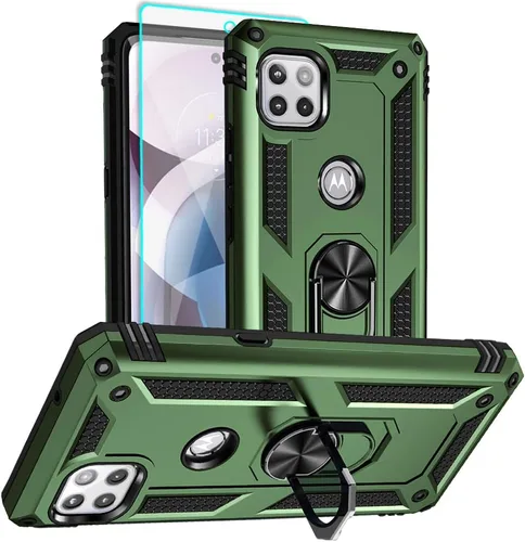 Funda para teléfono Motorola One 5G Ace, Moto One 5G Ace con protector de pantalla HD, [grado militar de 16 pies probada en caídas], anillo