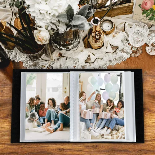 Miniatura 4 de Lanpn Álbumes de fotos pequeños de 4 x 6 pulgadas, 50 imágenes, paquete de 2 unidades, mini capacidad de lino Our Memories, juego de bolsillos