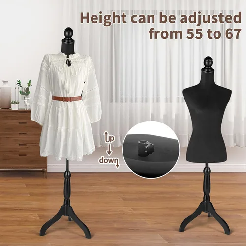 Miniatura 3 de HOMBOUR Cuerpo de maniquí femenino, forma de vestido de torso de maniquí de costura, maniquí ajustable con soporte para modista de exhibición (negro)