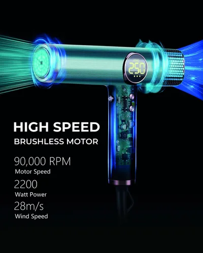 Miniatura 4 de IKV Secador de pelo de viaje de doble voltaje, 90,000 rpm, secador iónico de alta velocidad con difusor y concentrador, secado rápido, ligero
