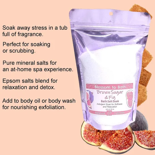 Miniatura 3 de Remojar sal de baño de azúcar morena e higos (16 onzas) – Fragancia natural – es perfecto para la relajación de cuerpo completo, remojo de pies