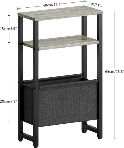 Miniatura 3 de Mesa auxiliar estrecha, mesa auxiliar delgada con revistero, mesita de noche para espacios pequeños, mesa de sofá de 3 niveles para sala de estar
