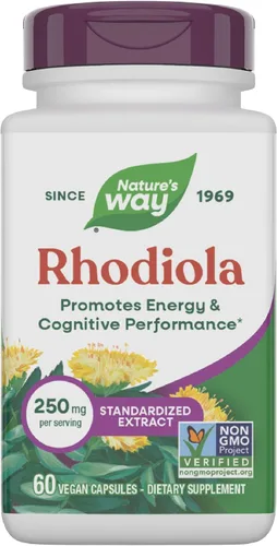 Nature's Way Rhodiola, 250 mg por porción, apoya la energía y el rendimiento cognitivo*, hierba adaptogénica*, proyecto verificado sin OMG, vegano,