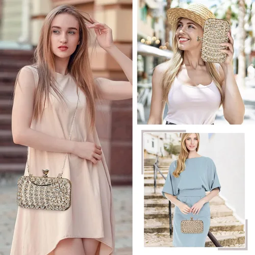 Miniatura 2 de UBORSE Bolso de mano de cristal de pavo real para mujer, bolsos de noche, con diamantes de imitación formales, con purpurina, para boda, novia