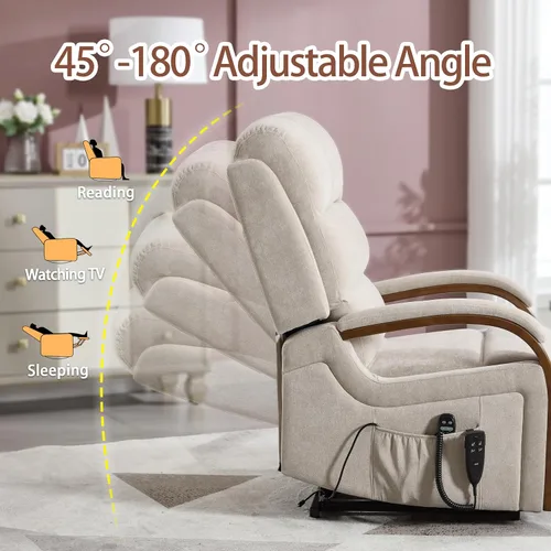 Miniatura 5 de Silla reclinable eléctrica para personas mayores, silla elevadora de doble motor con masaje por vibración y calor, reclinable plano con reposabrazos