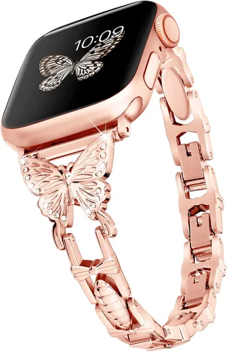 Wipalor, compatible con la malla para reloj de Apple de 38mm y 40mm, liviana para mujer, pulsera fácil de ajustar, diamante brillante en la oro rosa