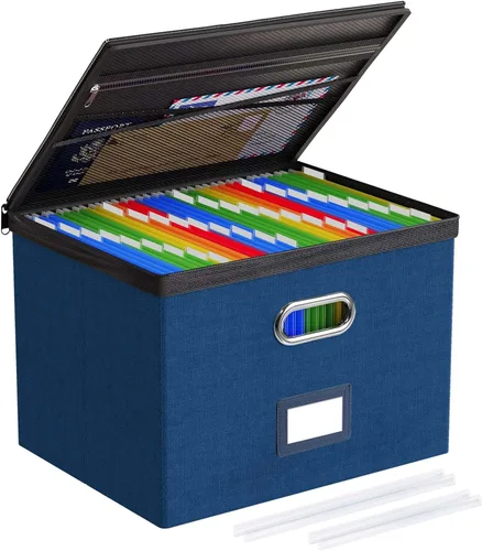 Miniatura 17 de Oterri Paquete de 2 cajas organizadoras de archivos con tapas, caja de archivos con bolsillos de malla, caja organizadora de documentos para Verde