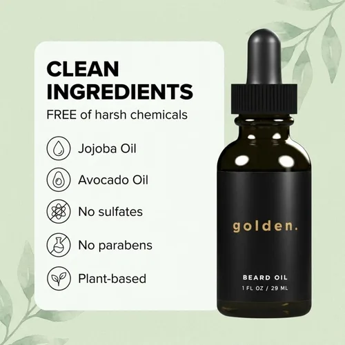 Miniatura 3 de Golden Grooming - Aceite de barba para hombres, acondicionador natural para barba con almendra dulce, jojoba dorada y aceite de argán, suavizante