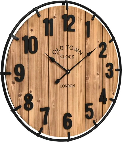 Miniatura 5 de Reloj de pared rústico de 20 pulgadas con borde de metal y números grandes, funciona con pilas silenciosas para oficina, cocina, dormitorio y sala