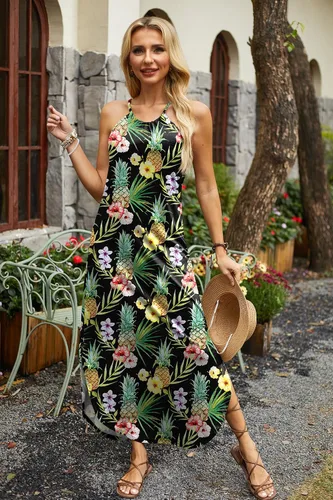 Miniatura 4 de For G and PL - Vestido largo playero casual con escote halter y abertura lateral para mujer, vestido playero para vacaciones de verano 2024